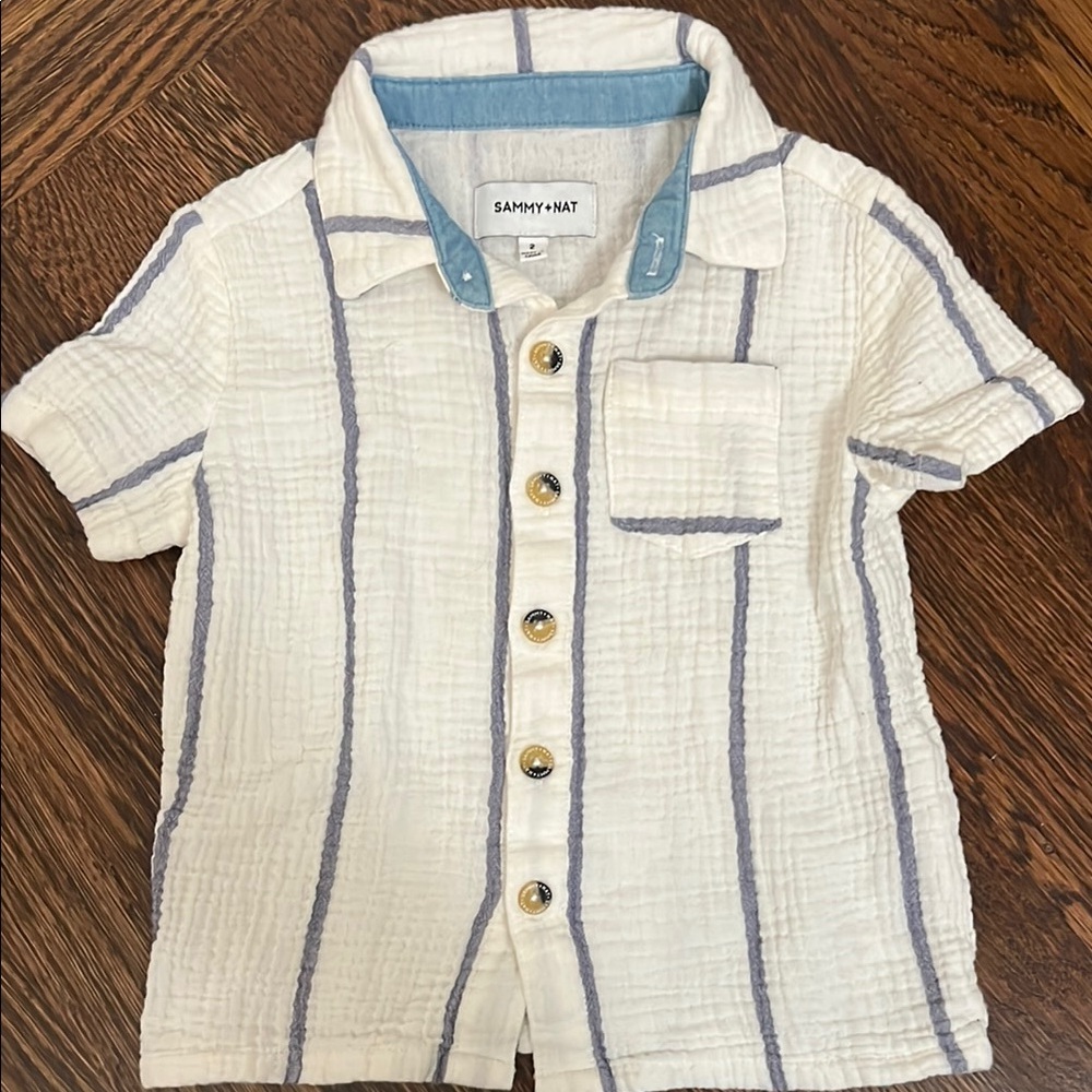 Sammy + Nat White and Blue Kids Gauze Button Shirt
